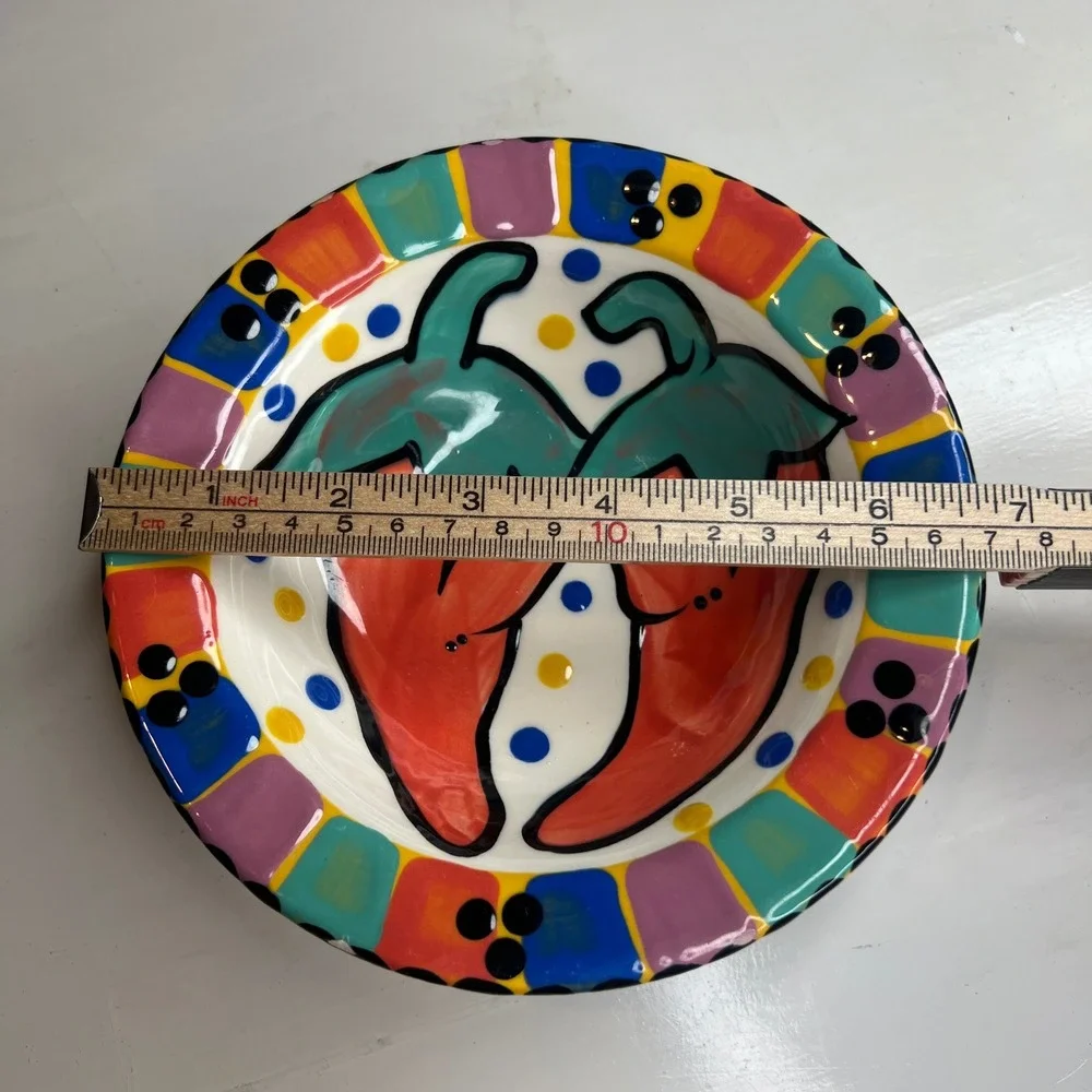 Bubany Tucson Handpainted Chili Pepper Ceramic Bowl Southwestern Folk Art 7in